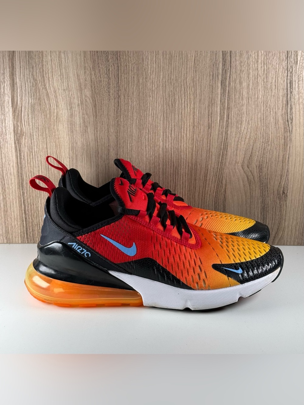 Nike Air Max 270 "Sunset" University Red Gold Shoes DQ7625-600 Men's Size 8